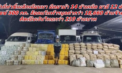 เจ้าหน้าที่ท่าขี้เหล็กเมียนมา ยึดยาบ้า 14 ล้านเม็ด ยาอี 12 ล้านเม็ด ยาไอซ์ 500 กก.