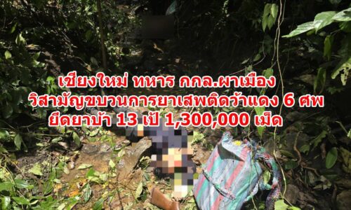 เชียงใหม่ ทหาร กกล.ผาเมือง วิสามัญขบวนการยาเสพติดว้าแดง 6 ศพ ยึดยาบ้า 13 เป้ 1,300,000 เม็ด